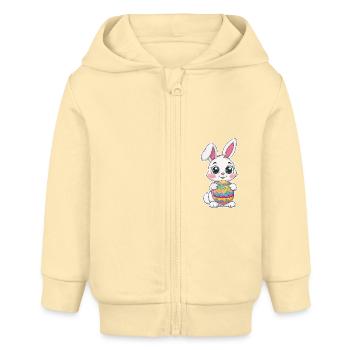 Lapin de Pâques mignon et câlin avec un œuf de Pâques coloré - Veste à capuche bébé bio Stanley/Stella - crème - Devant