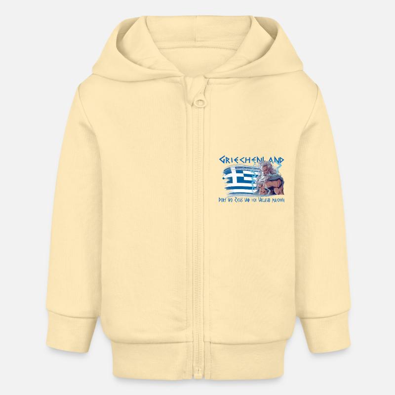 La Grèce, où Zeus et moi sommes en vacances - Veste à capuche bébé bio Stanley/Stella - crème