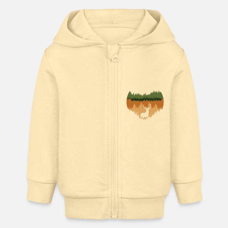 Forêt profonde et chevreuils - Veste à capuche bébé bio Stanley/Stella - crème
