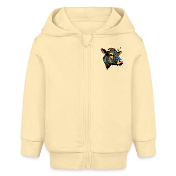 Grafisches Porträt einer Kuh - Baby Organic Kapuzenjacke Baby Connector von Stanley/Stella - Creme - Vorne