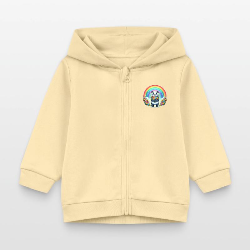Panda mignon devant un arc-en-ciel avec des fleurs Veste à capuche bébé bio Stanley/Stella