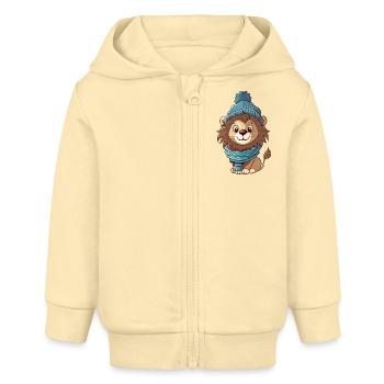 Mignon lion avec écharpe et chapeau à pompon. - Veste à capuche bébé bio Stanley/Stella - crème - Devant