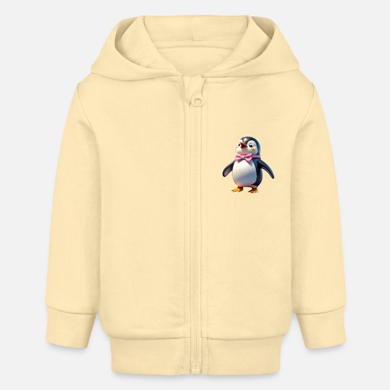Pingouin Sandra voit ses amis - Veste à capuche bébé bio Stanley/Stella - crème