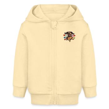 Heiterer Dackel mit Herzen und Pfoten - Baby Organic Kapuzenjacke Baby Connector von Stanley/Stella - Creme - Vorne