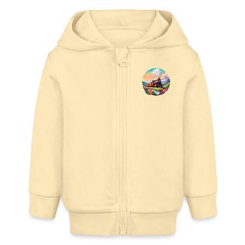 Nostalgische qualmende Dampflokomotive mit Waggons - Baby Organic Kapuzenjacke Baby Connector von Stanley/Stella - Creme - Vorne
