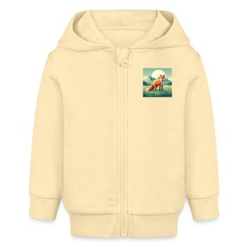 Fuchs mit Bergen grüner Stil - Baby Organic Kapuzenjacke Baby Connector von Stanley/Stella - Creme - Vorne