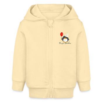 Pingouin « Joyeux anniversaire » - Veste à capuche bébé bio Stanley/Stella - crème - Devant