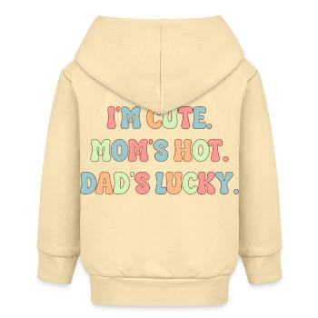 Retro lustiger Druck Ich bin süß, Mama heiß, Papa Glück - Baby Organic Kapuzenjacke Baby Connector von Stanley/Stella - Creme - Hinten