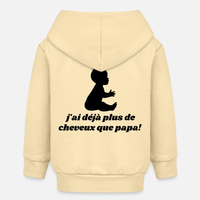 j'ai déjà plus de cheveux que papa - Veste à capuche bébé bio Stanley/Stella - crème