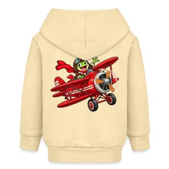 Frosch Pilot im roten Flugzeug roter Baron - Baby Organic Kapuzenjacke Baby Connector von Stanley/Stella - Creme - Hinten
