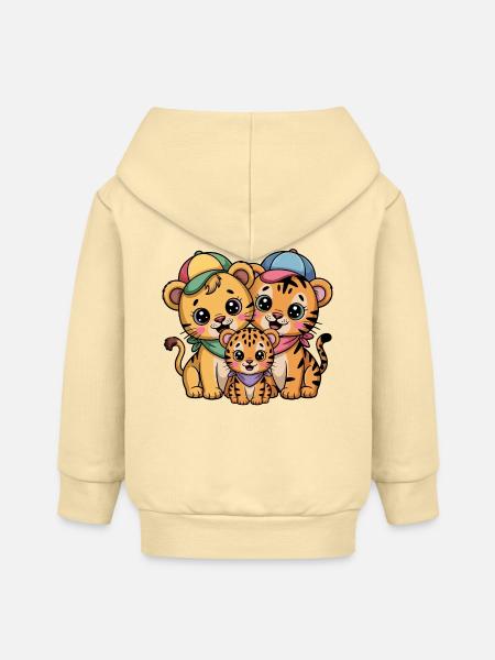 Süße Löwe Tiger Leopard Freunde - Baby Organic Kapuzenjacke Baby Connector von Stanley/Stella - Creme