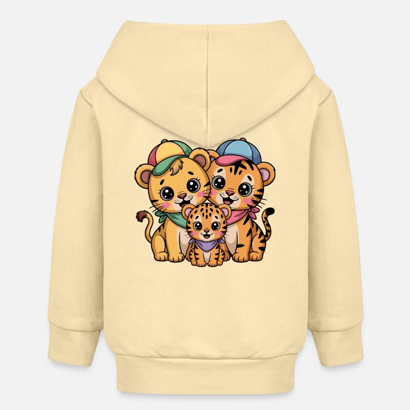 Amis Lion Tigre Léopard mignons - Veste à capuche bébé bio Stanley/Stella - crème