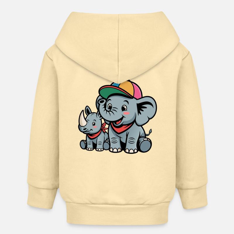 Casquette Drôle Éléphant-Rhinocéros - Veste à capuche bébé bio Stanley/Stella - crème
