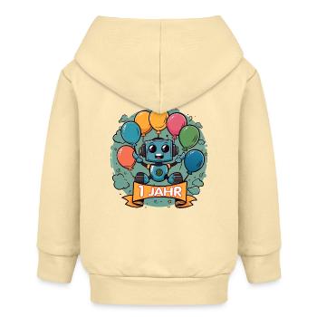 1 Jahr Geburtstag Kleiner Roboter mit Luftballons - Baby Organic Kapuzenjacke Baby Connector von Stanley/Stella - Creme - Hinten