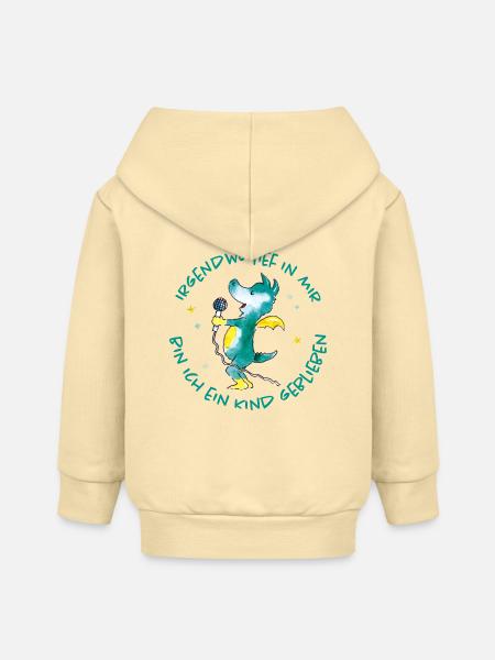 Tabaluga Mit Mikrofon Und Spruch Kindheit - Baby Organic Kapuzenjacke Baby Connector von Stanley/Stella - Creme
