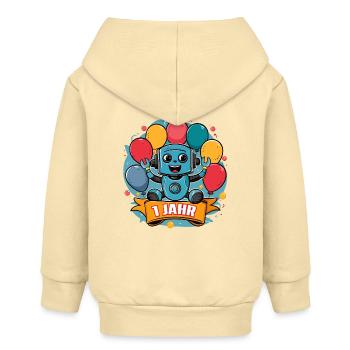 1 Jahr Kleiner Roboter mit bunten Luftballons - Baby Organic Kapuzenjacke Baby Connector von Stanley/Stella - Creme - Hinten
