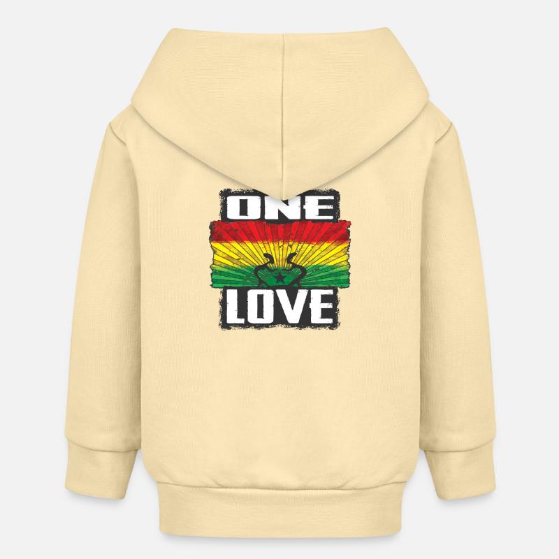Un amour : le design reggae rastafari - Veste à capuche bébé bio Stanley/Stella - crème