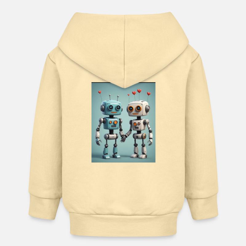 Couple de robots - Veste à capuche bébé bio Stanley/Stella - crème