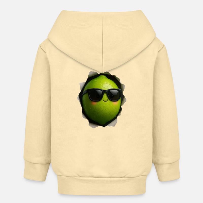 Mascotte lime avec lunettes de soleil - Veste à capuche bébé bio Stanley/Stella - crème
