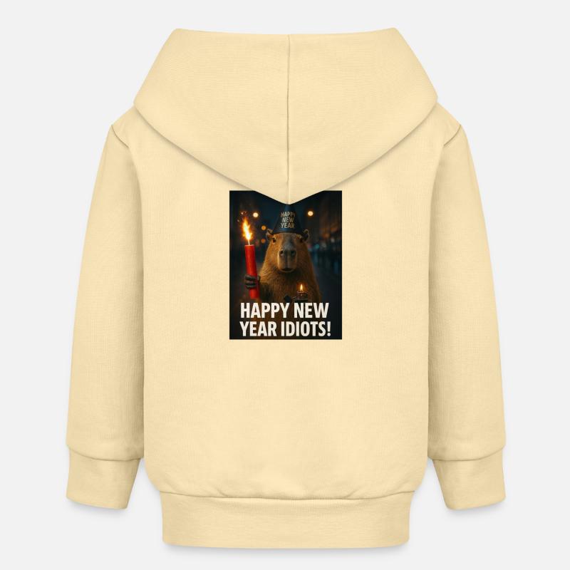 Capybara, bonne année, idiots - Veste à capuche bébé bio Stanley/Stella - crème