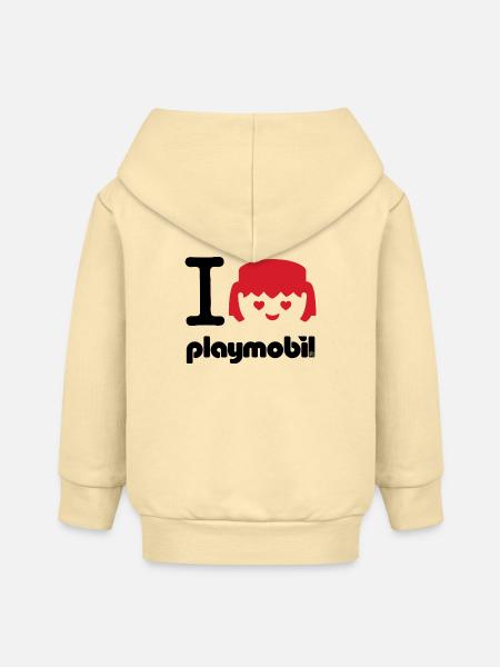 Playmobil Me encanta Playmobil en rojo - Sudadera con capucha y cremallera bebé orgánica de Stanley/Stella - crema