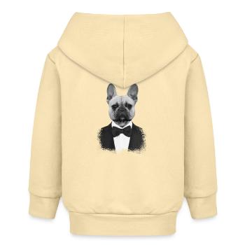 Bulldogge im eleganten Smoking - Baby Organic Kapuzenjacke Baby Connector von Stanley/Stella - Creme - Hinten