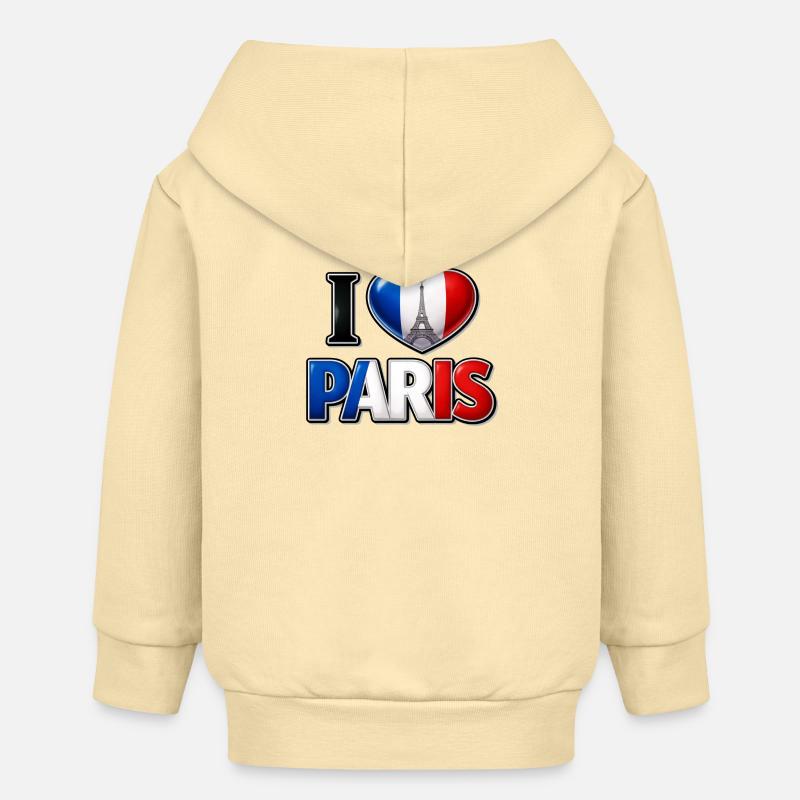 I Love Paris – Cœur tricolore et tour Eiffel - Veste à capuche bébé bio Stanley/Stella - crème