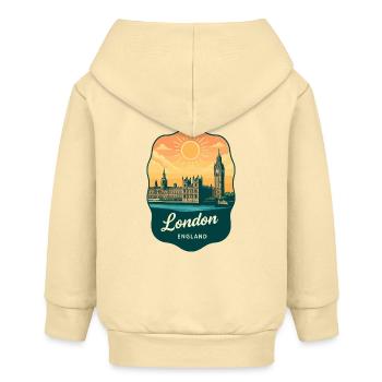 London Big Ben England Retro Sonnenuntergangs-Reiseabzeichen - Baby Organic Kapuzenjacke Baby Connector von Stanley/Stella - Creme - Hinten
