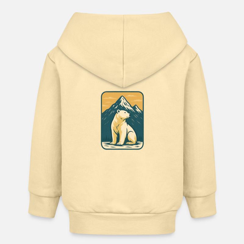 Ours polaire devant le paysage de montagne - Veste à capuche bébé bio Stanley/Stella - crème