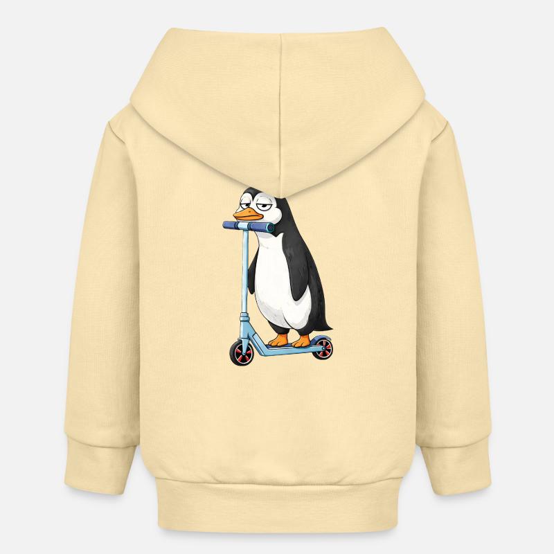 Amitié de dessin animé Penguin Scooter mignon - Veste à capuche bébé bio Stanley/Stella - crème