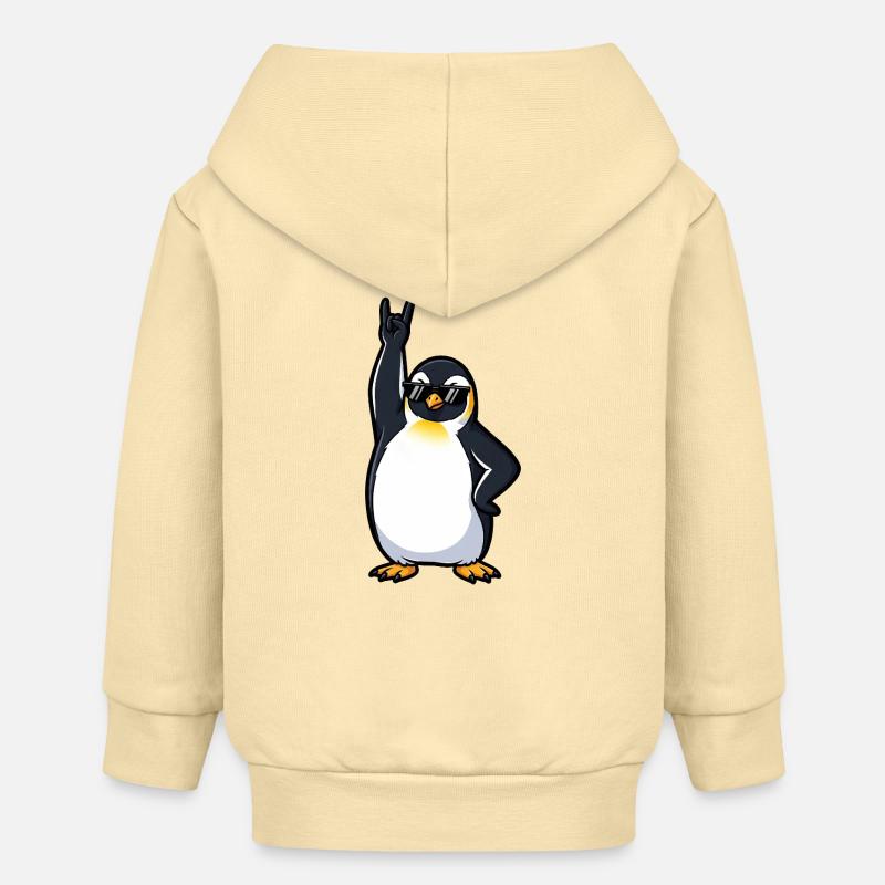 Fiesta de Cool Penguin, Músico Guitarrista Rock'n'Roll - Sudadera con capucha y cremallera bebé orgánica de Stanley/Stella - crema