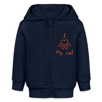 J'aime mon chat - Veste à capuche bébé bio Stanley/Stella - bleu marine - Devant