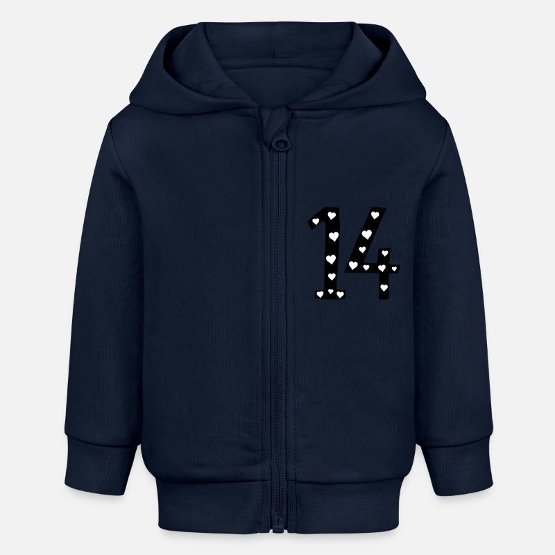 14 anniversaire avec coeur - Veste à capuche bébé bio Stanley/Stella - bleu marine