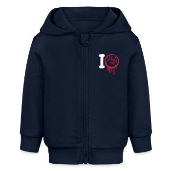 J’aime Heavy Metal Hard Rock Musique Main Geste Coeur - Veste à capuche bébé bio Stanley/Stella - bleu marine - Devant