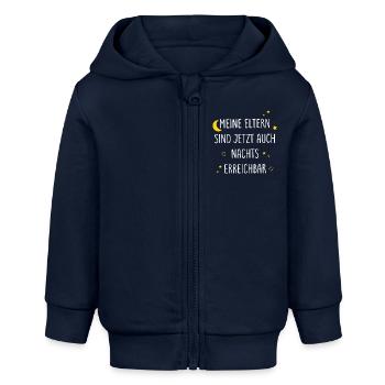 Mes parents sont maintenant aussi disponibles la nuit - Veste à capuche bébé bio Stanley/Stella - bleu marine - Devant