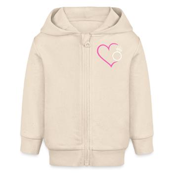 Coeur avec bague en diamant, alliance, alliance, mariée - Veste à capuche bébé bio Stanley/Stella - écru doux - Devant
