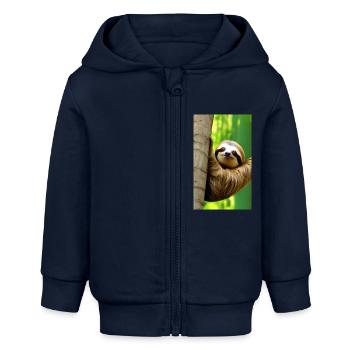 Coole Comiczeichnung eines Faultiers im Dschungel - Baby Organic Kapuzenjacke Baby Connector von Stanley/Stella - Navy - Vorne