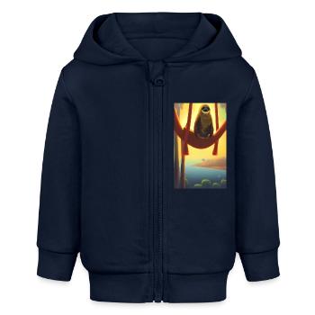 Coole Comiczeichnung eines Faultiers im Dschungel - Baby Organic Kapuzenjacke Baby Connector von Stanley/Stella - Navy - Vorne