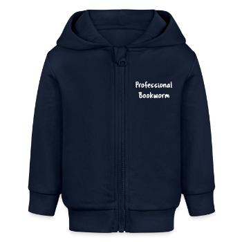 Book Lover - Professioneller Bücherwurm I - Baby Organic Kapuzenjacke Baby Connector von Stanley/Stella - Navy - Vorne