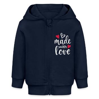 Baby Babysprüche Made with Love Herz Mädchen Junge - Baby Organic Kapuzenjacke Baby Connector von Stanley/Stella - Navy - Vorne