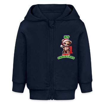 Noël de l’ours - Veste à capuche bébé bio Stanley/Stella - bleu marine - Devant