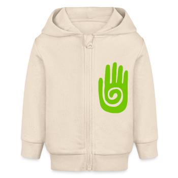 Chaman - Main de Guérison & Symbole de Protection - Vert - Veste à capuche bébé bio Stanley/Stella - écru doux - Devant
