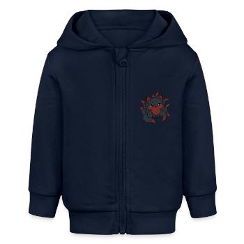 renard à neuf queues noir et rouge - Veste à capuche bébé bio Stanley/Stella - bleu marine - Devant