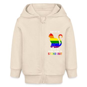 LGBT Rainbow Flag Pride Born to Stand Out Cat - Baby Organic Zip-up Hoodie by Stanley/Stella - soft Ecru - Front