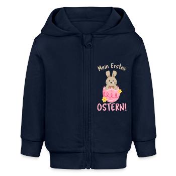 Mein erstes Ostern - Mädchen - Baby Organic Kapuzenjacke Baby Connector von Stanley/Stella - Navy - Vorne