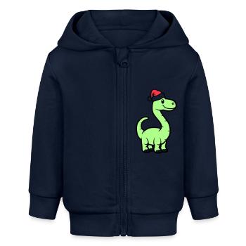 Dinosaurier Brontosaurus Weihnachtsmann - Baby Organic Kapuzenjacke Baby Connector von Stanley/Stella - Navy - Vorne