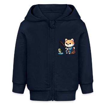Hund Angeln Hund Angler Kinderzimmer Dekor - Baby Organic Kapuzenjacke Baby Connector von Stanley/Stella - Navy - Vorne