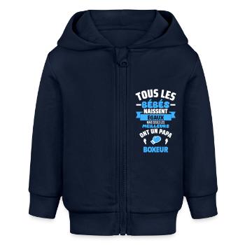 Bébé de Papa boxeur, boxe, cadeau de naissance - Veste à capuche bébé bio Stanley/Stella - bleu marine - Devant