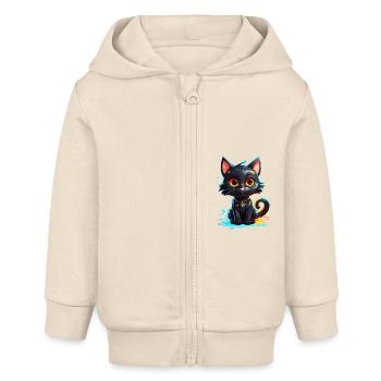 Black Kitty - Baby Organic Zip-up Hoodie by Stanley/Stella - soft Ecru - Front