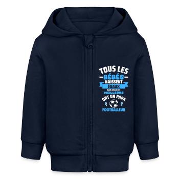 Bébé de Papa footballeur,cadeau de naissance,papa - Veste à capuche bébé bio Stanley/Stella - bleu marine - Devant